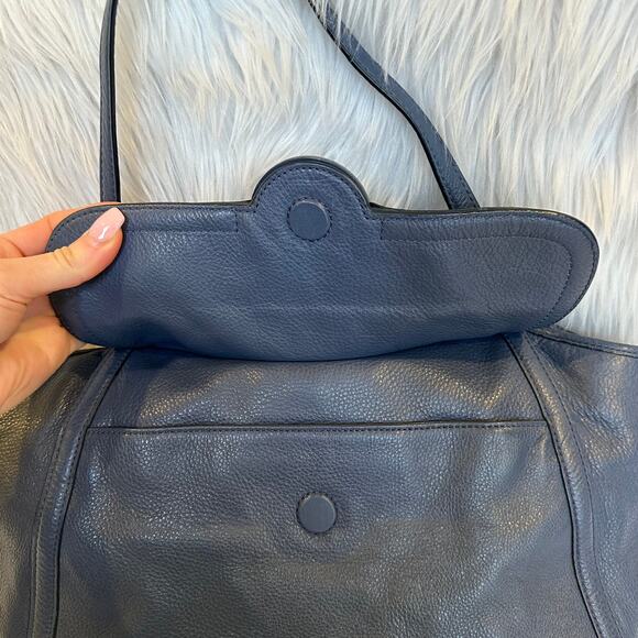 Tory Burch Amanda Pebbled Leather Easy Tote Bag Shoulder Bag Night Sky Blue - Picture 5 of 10